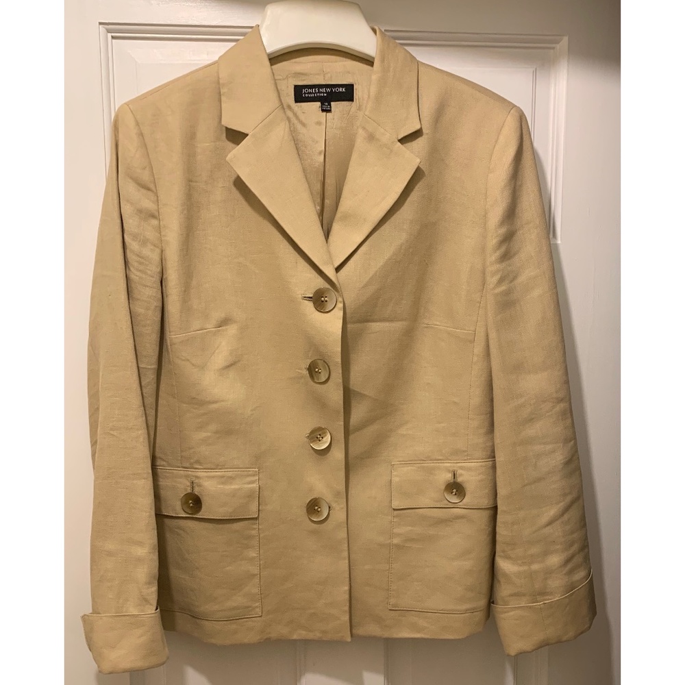 *SOLD* Jones New York 100% Linen 2-Piece Tan Pant Suit - Women's Size 10